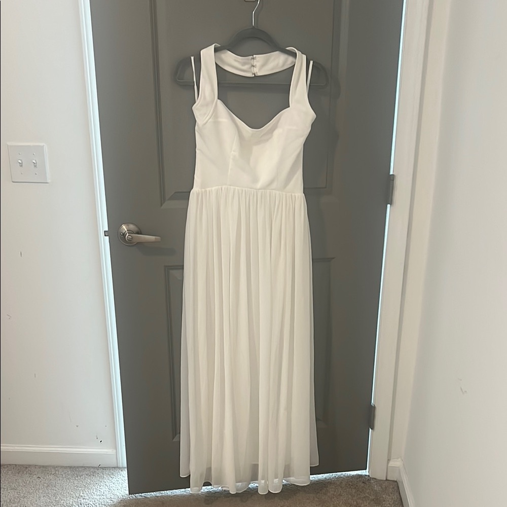White square neck, halter  Backless Sundress for Brides